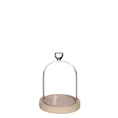 Glass Cloche Heart+wood D12*16cm