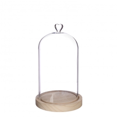 Glass Cloche Heart+wood D14*24cm