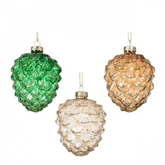 Christmas Bauble Pine Cone Glass D08*9.5cm