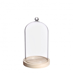 Glass Cloche Knob Wood D12.5/14*23.5cm
