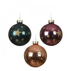 Christmas Bauble Ball Deco Glass Star 80mm Ass.