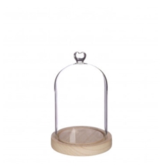 Glass Cloche Heart+wood D12*18.5cm