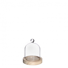 Glass Cloche Knob Wood D08/10*12cm