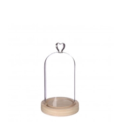 Glass Cloche Heart+wood D10*18cm