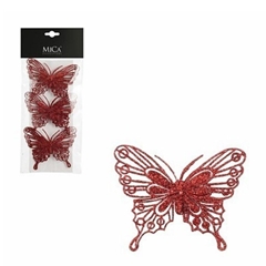 Christmas Deco Butterfly/clip 10cm X3