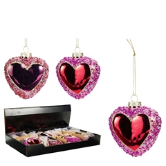 Christmas Bauble Heart 8cm Ass.