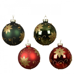 Christmas Bauble Ball Deco Glass Flower 80mm Ass.