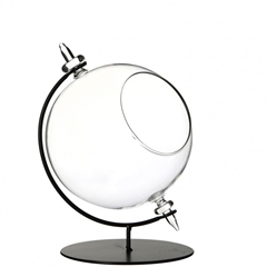 Glass Vase Ball On Stand Open D14*20cm