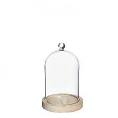 Glass Cloche Knob Wood D10/12*18cm
