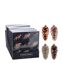 Christmas Bauble Pine Cone 90mm X9 Ass.